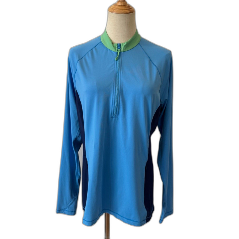 Title Nine Sunbuster 1/4 Zip Sun Shirt Women L Blue Green UPF 50 400939